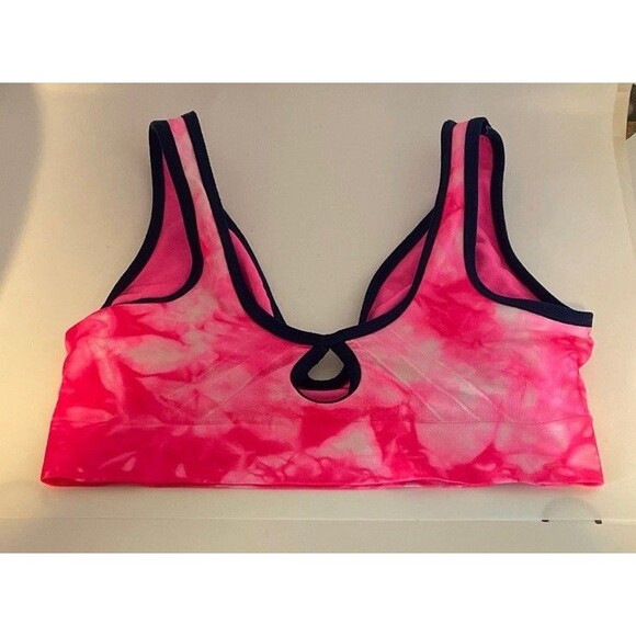 Danskin Now Hot Pink Print Bralette Navy Trim 24B - Picture 3 of 4